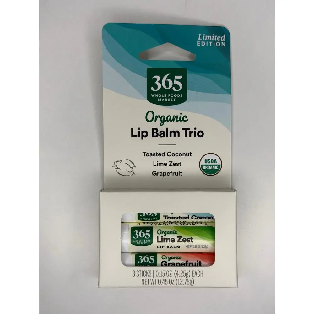 Set of 2! 365 Whole Foods Market Organic Lip Balm 3 Pack Coconut Lime Grapefruit